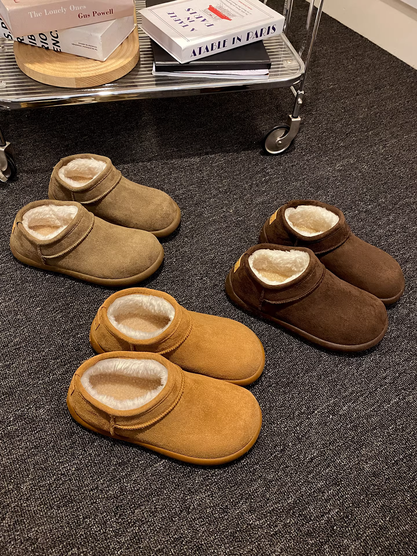 Giày bông giữ ấm mùa đông dày đế cao cổ màu nâu retro dành cho nữ 2025, chống trơn trượt, kiểu Birkenstock