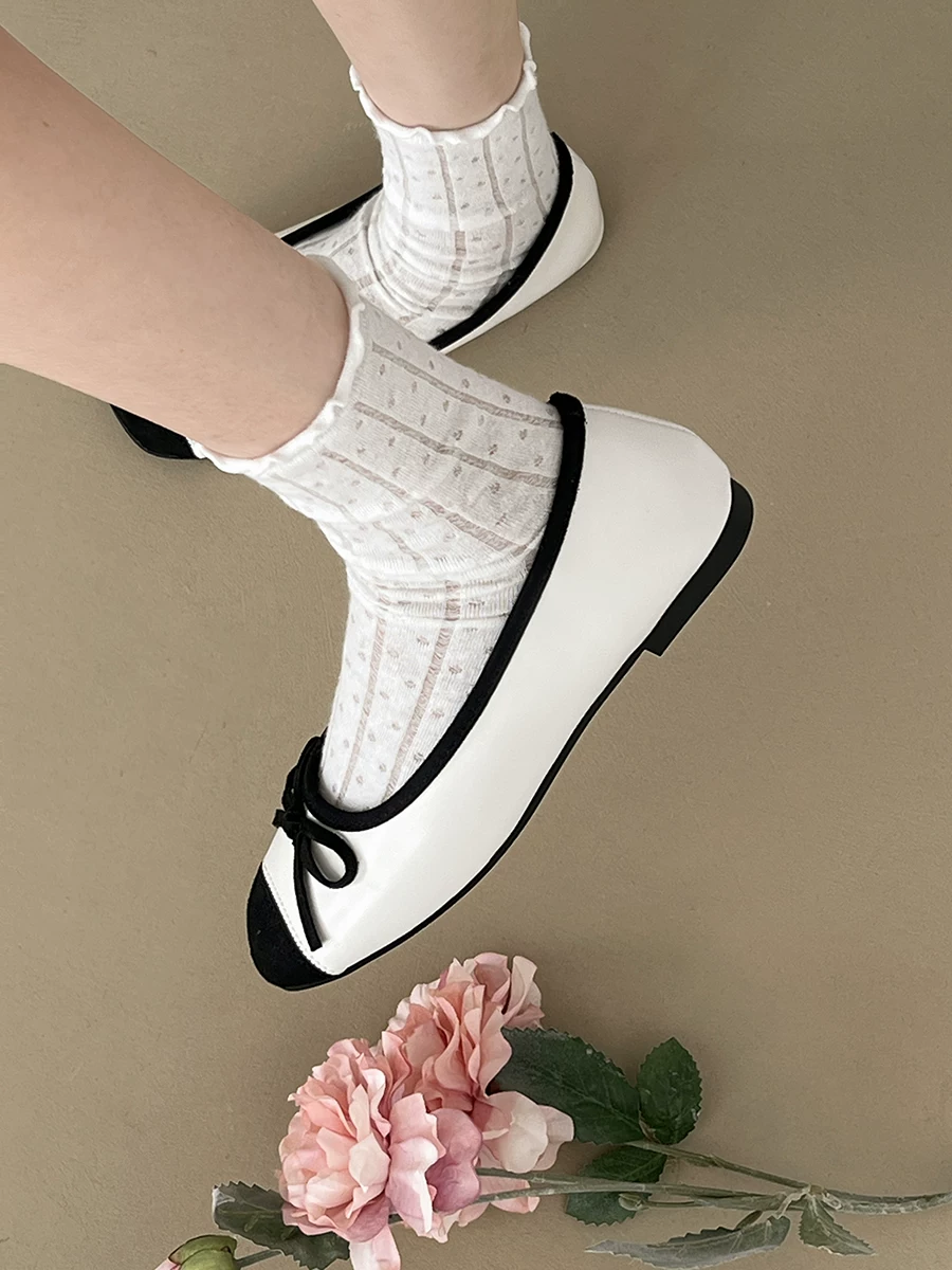 Giày bệt kiểu ballet cổ điển Pháp dành cho nữ, mẫu mới thu 2025, đa năng, màu xanh dương, mũi vuông, kiểu Mary Jane