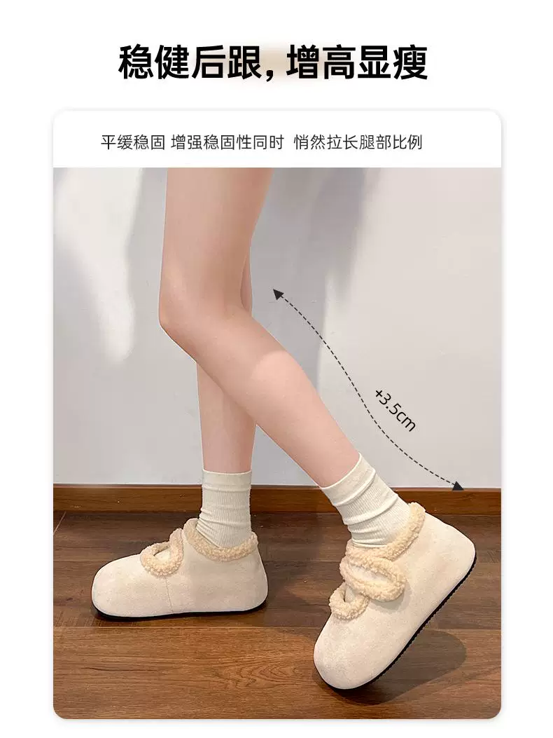 Giày bệt nữ Nanzai kiểu Birkenstock bằng vải cotton, lót lông cừu mùa đông mới 2025, kiểu Mary Jane