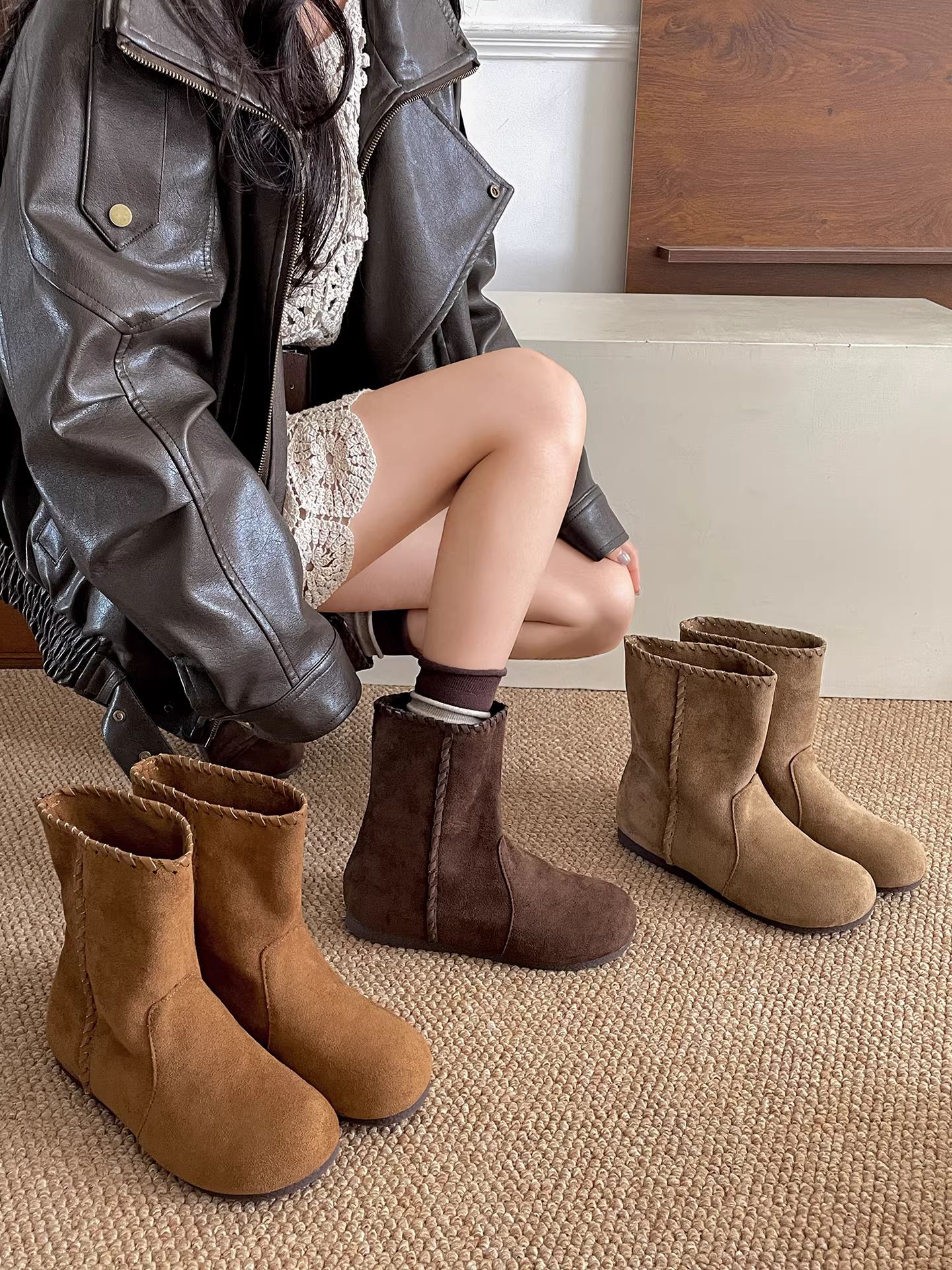 Giày bệt nữ Nanzai Southern Retro Melard Brown 2025, kiểu dáng mới mùa thu đông, lót lông mềm, đế mềm, kiểu Birkenstock, cổ ngắn