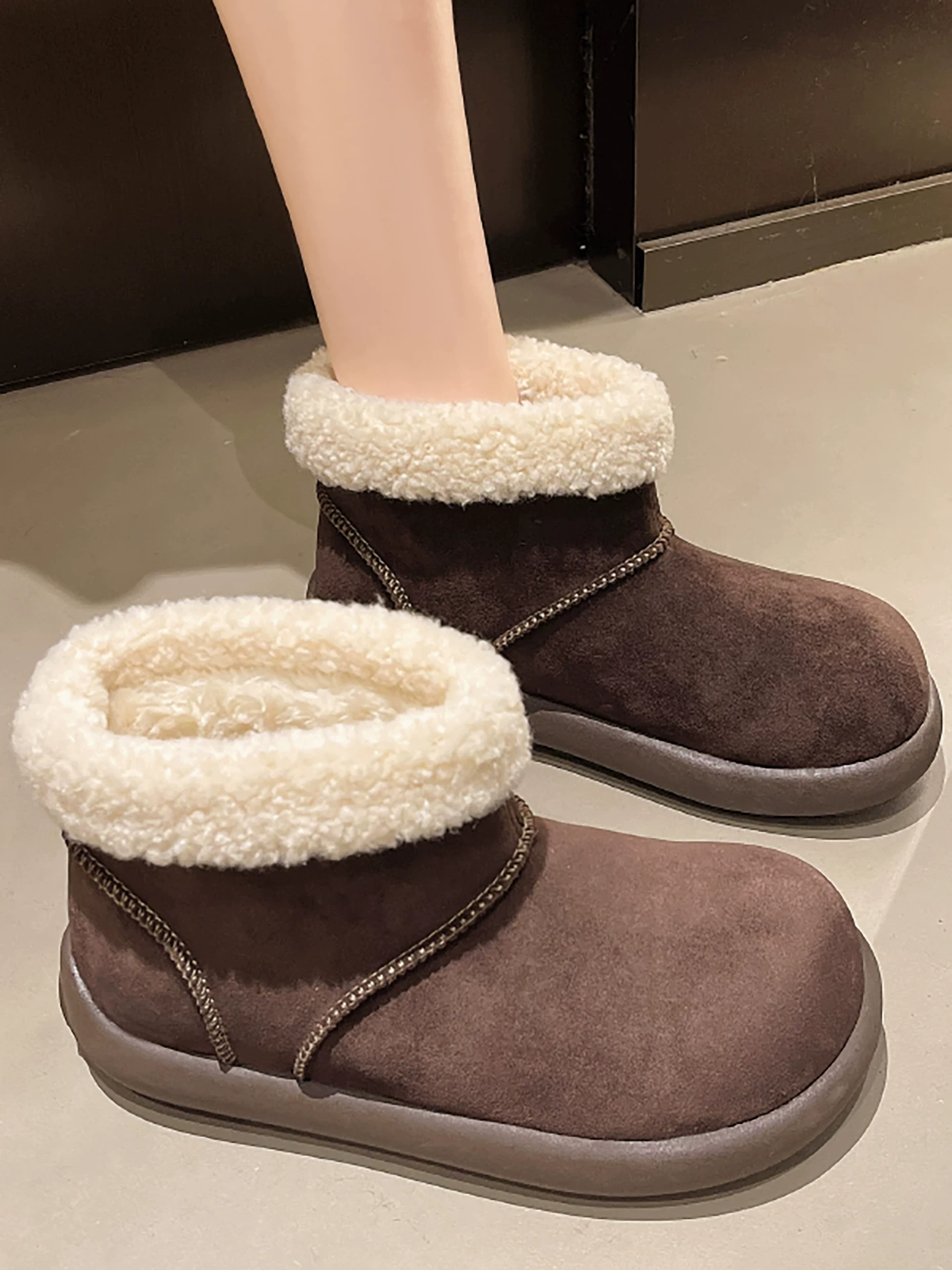 Giày bốt đi tuyết đế dày lót lông cừu kiểu cổ điển Nanzai dành cho nữ 2025 Giày cotton kiểu Birkenstock tăng chiều cao ngoài trời mùa đông mới ấm áp