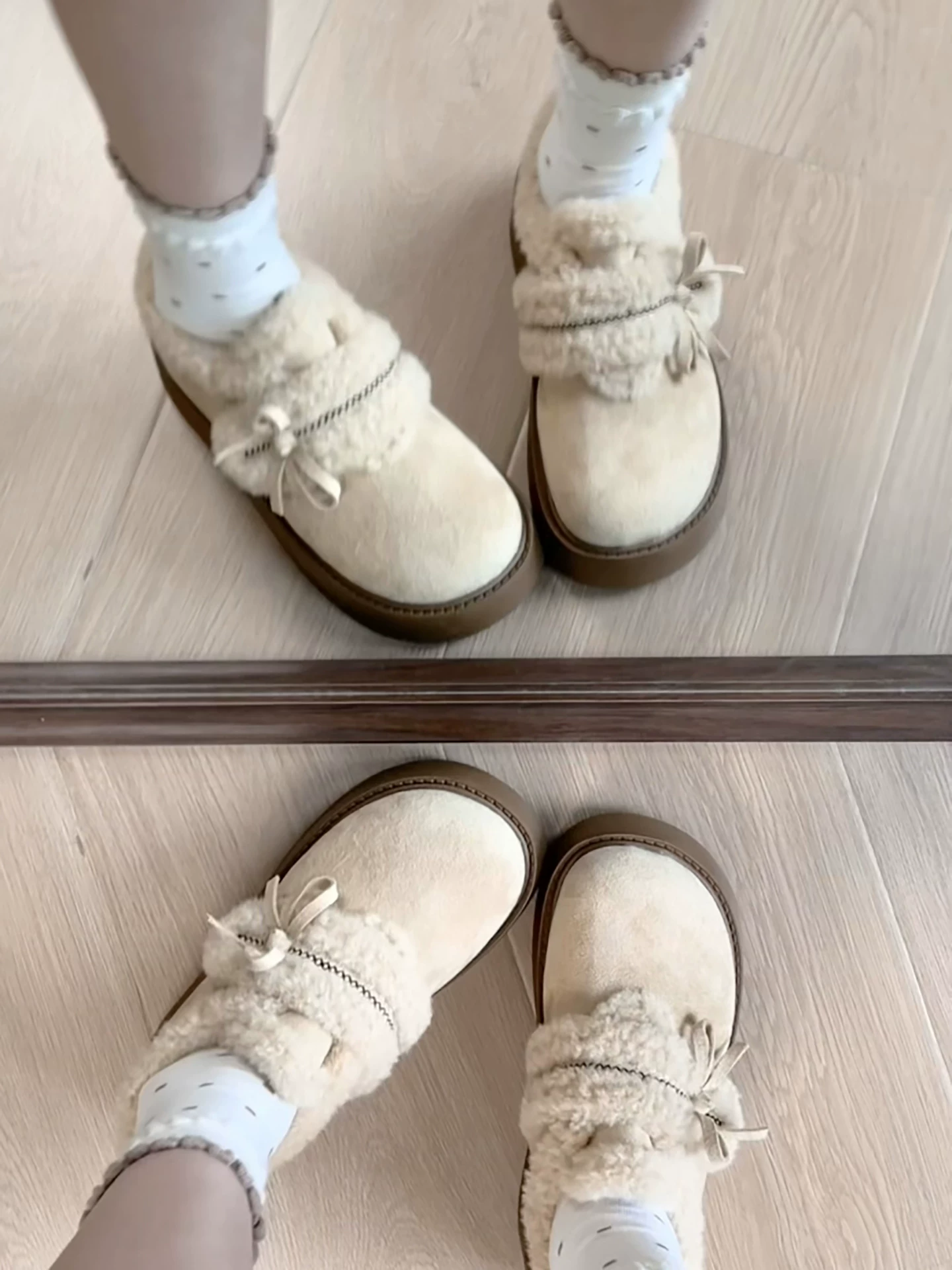 Giày bốt đi tuyết đế dày lót lông cừu dành cho phụ nữ nhỏ nhắn, mùa đông 2025 kiểu retro mới, ấm áp, đi ngoài trời, kiểu Birkenstock lông thú.