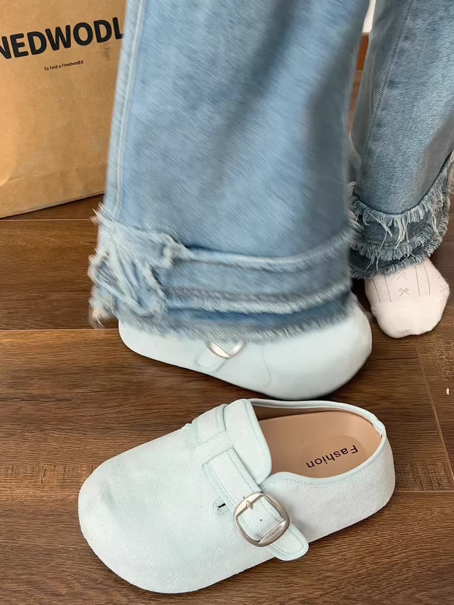 Dép đế xuồng kín mũi chống trơn dành cho nữ, kiểu dáng retro mới mùa thu 2025, kiểu Birkenstock nửa dép.