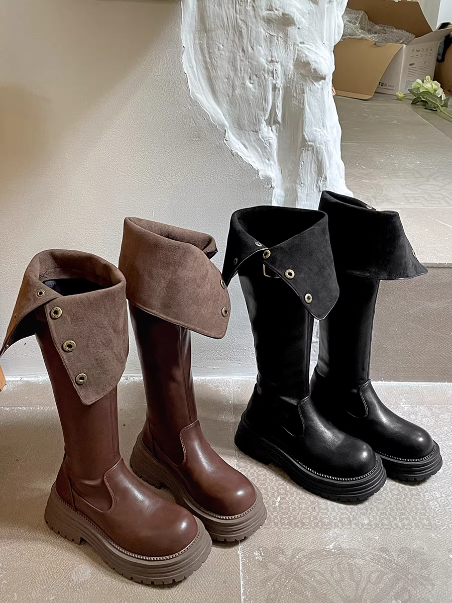 Giày bốt cao quá gối đế dày phổ biến dành cho phụ nữ nhỏ nhắn ở miền Nam, mẫu giày bốt cưỡi ngựa dáng thon gọn mới mùa xuân thu 2025.