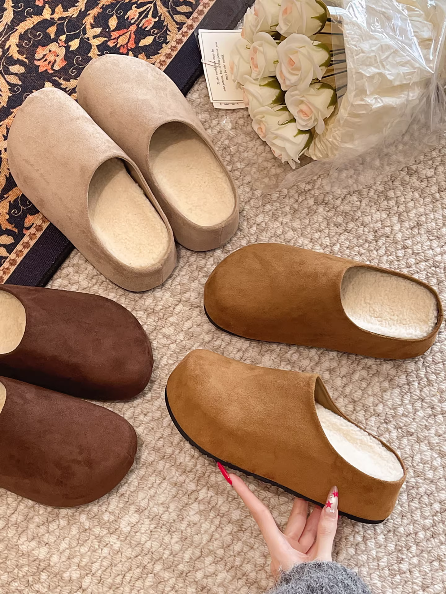 Giày Birkenstock đế dày nửa đế Nanzai Nanfang dành cho nữ 2025 mới mùa thu đông lót lông cừu ấm áp chống trượt dép bông kín mũi