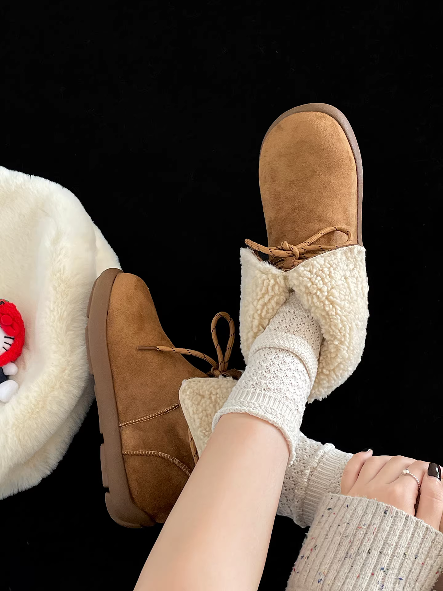 Giày bốt đi tuyết đế dày lót lông màu nâu cổ điển Nanzai Southern dành cho nữ mùa đông 2025, giày cotton kiểu Birkenstock giữ ấm chống trơn trượt khi đi ngoài trời