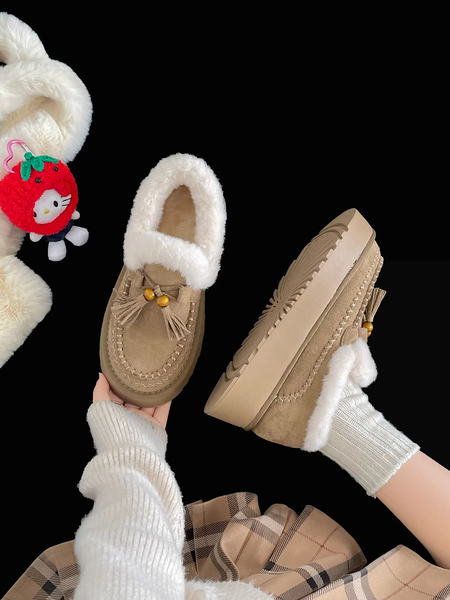 Giày bông giữ ấm đế dày phong cách retro Nam Trung Quốc dành cho nữ 2025, giày mùa đông dày dặn kiểu Birkenstock