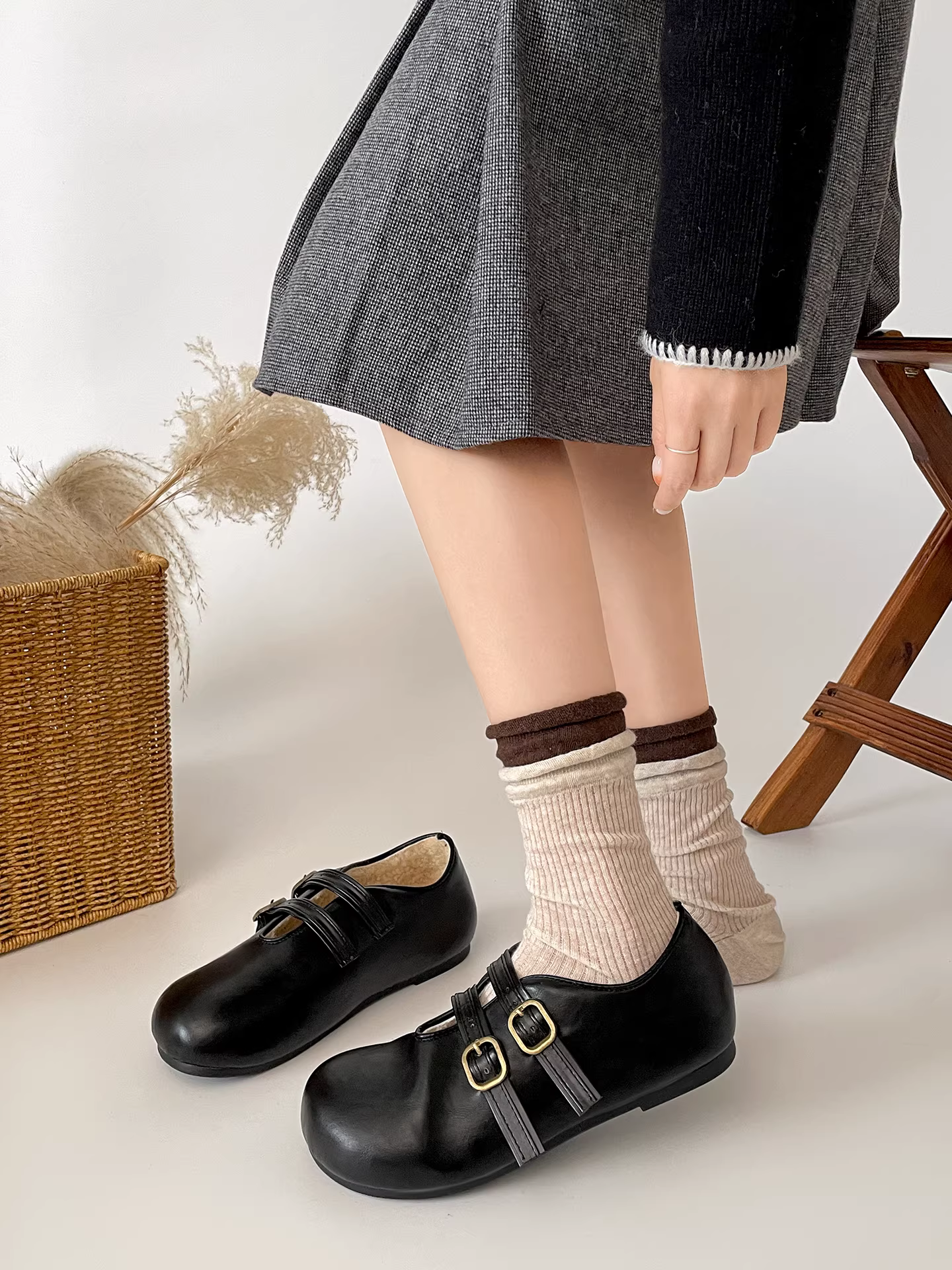 Giày Birkenstock đế dày phong cách retro Nam Phi Nanzai dành cho nữ, mùa đông 2025, kiểu Mary Jane lông ấm áp