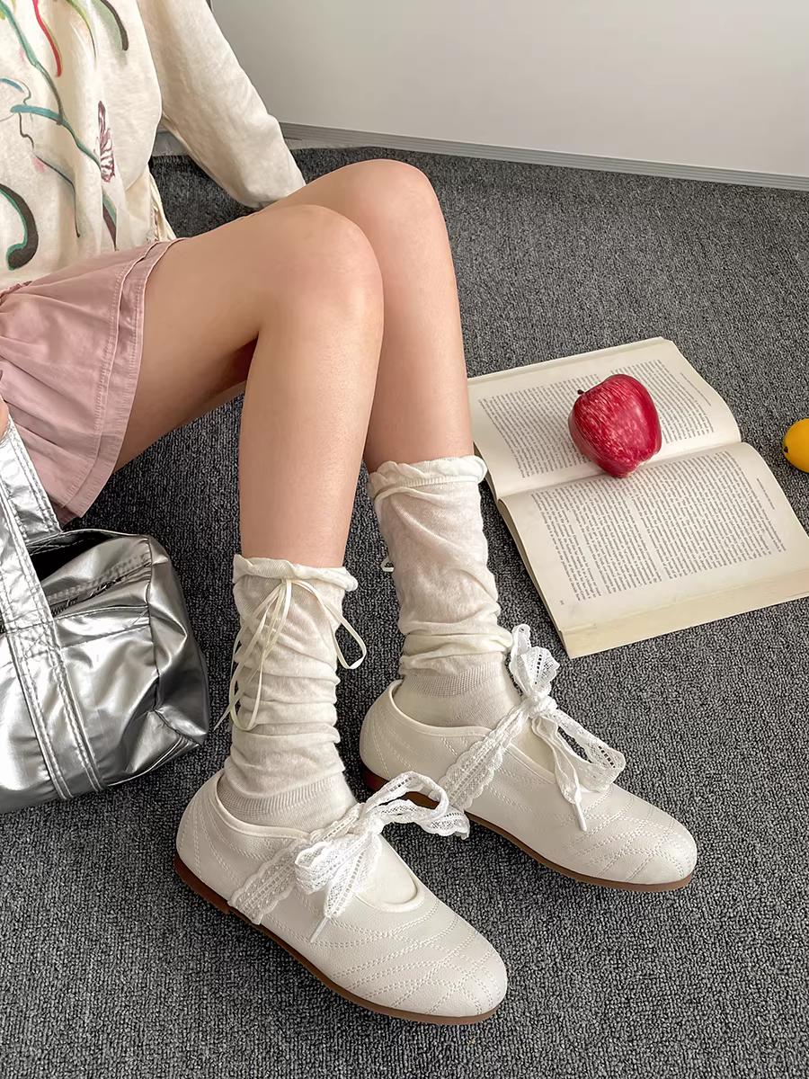 Giày bệt đế bằng kiểu ballet mũi tròn tăng chiều cao dành cho nữ, mẫu mới mùa thu 2025, kiểu Mary Jane đa năng phong cách Pháp.