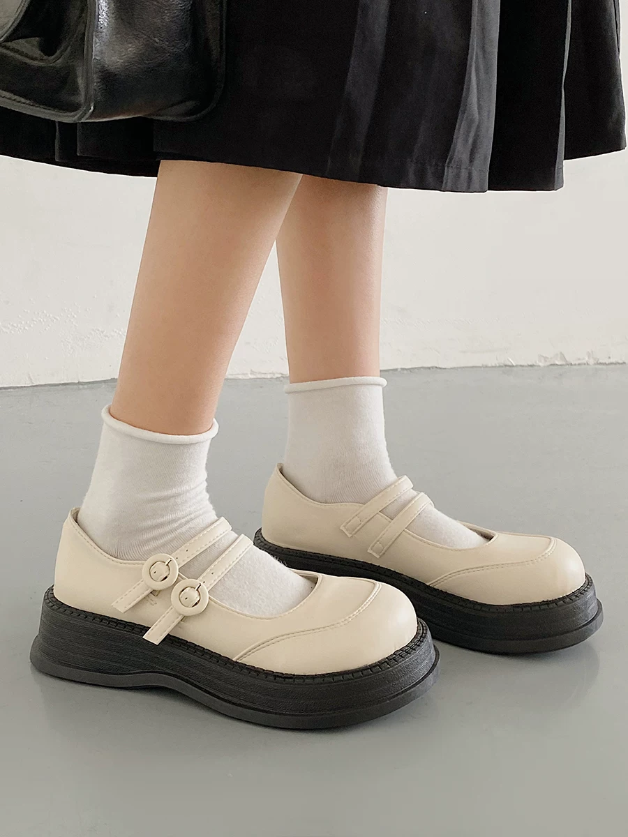 Giày da nhỏ kiểu Anh màu trắng dành cho nữ, mẫu mới thu đông 2025, đa năng phối với chân váy, giày Mary Jane đế dày kiểu Pháp cổ điển.