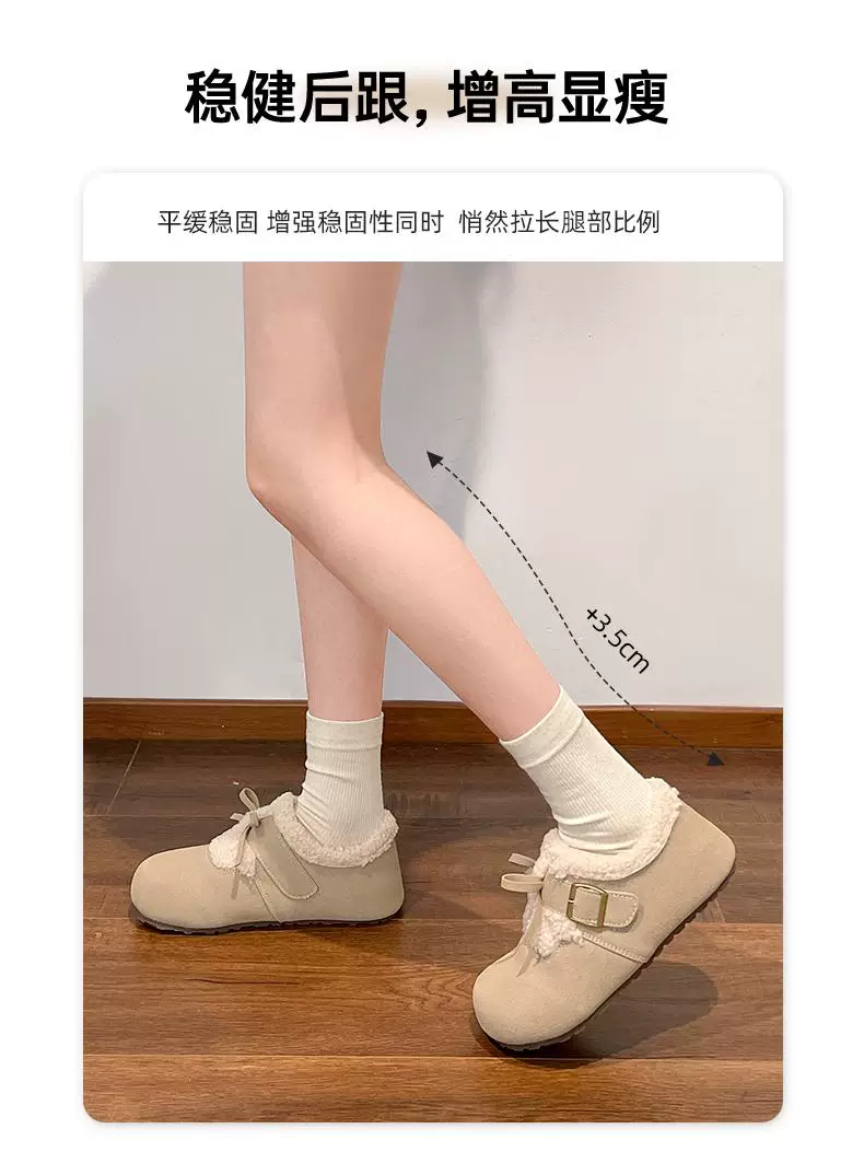 Giày nữ đế dày bằng vải cotton, lót lông cừu giữ ấm, kiểu dáng cổ điển dày dặn, phủ kín toàn bộ bàn chân, mùa thu đông 2025, kiểu Birkenstock.