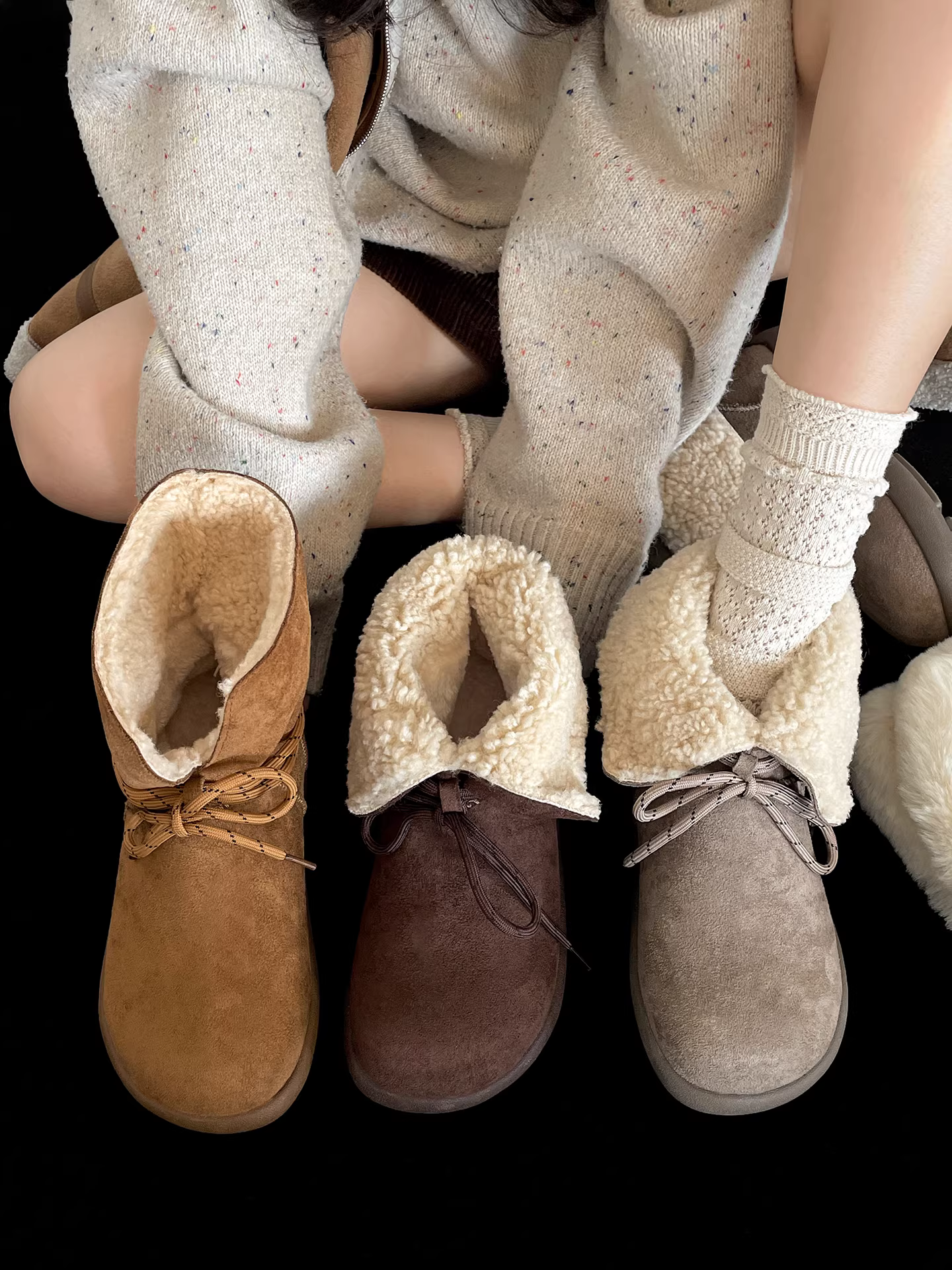 Giày bốt đi tuyết đế dày lót lông màu nâu cổ điển Nanzai Southern dành cho nữ mùa đông 2025, giày cotton kiểu Birkenstock giữ ấm chống trơn trượt khi đi ngoài trời