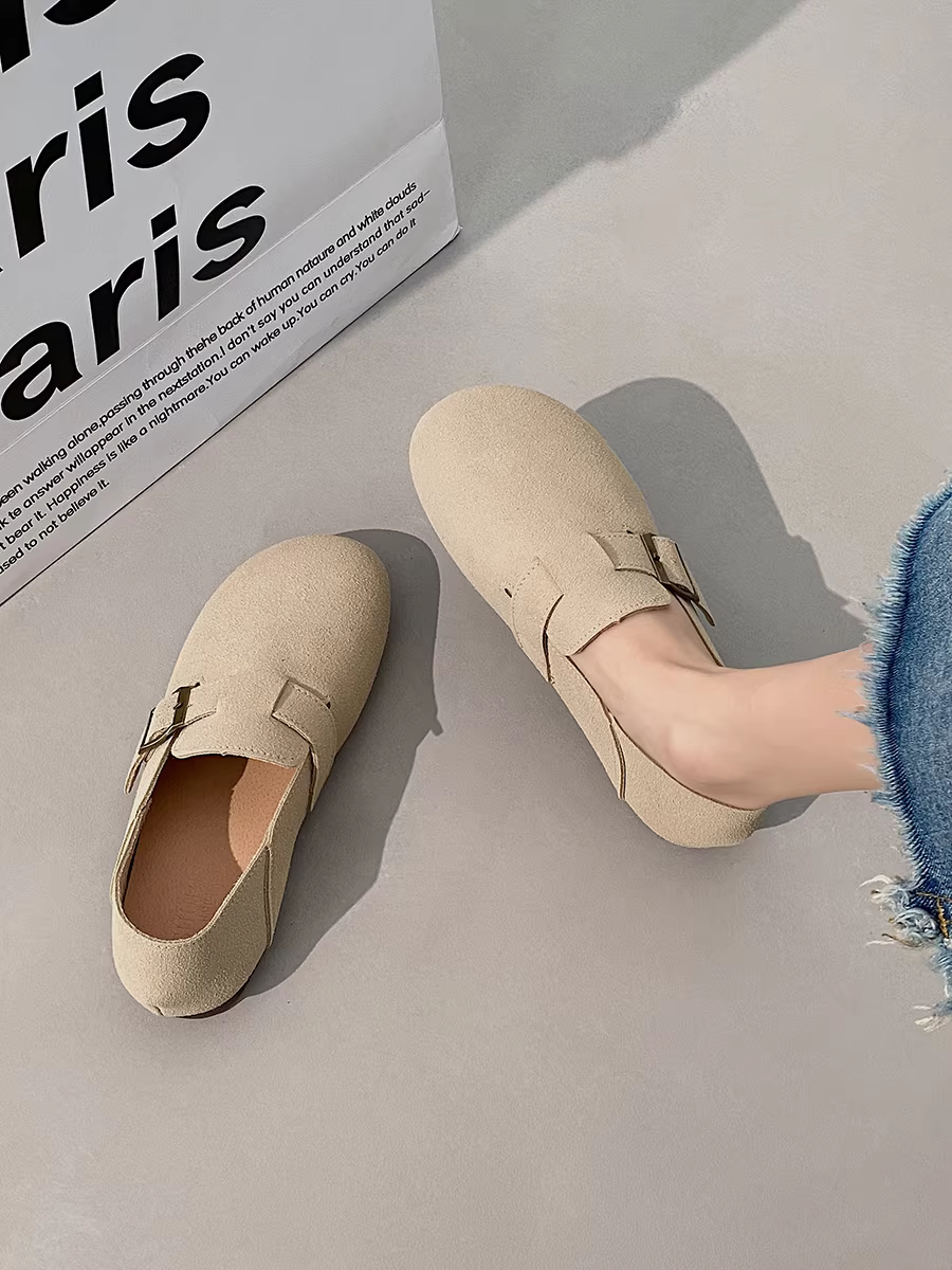 Giày Birkenstock retro nữ 2025 kiểu mới mùa thu, mũi tròn, kiểu Pháp, dễ mang, đi cùng chân váy và giày bệt.