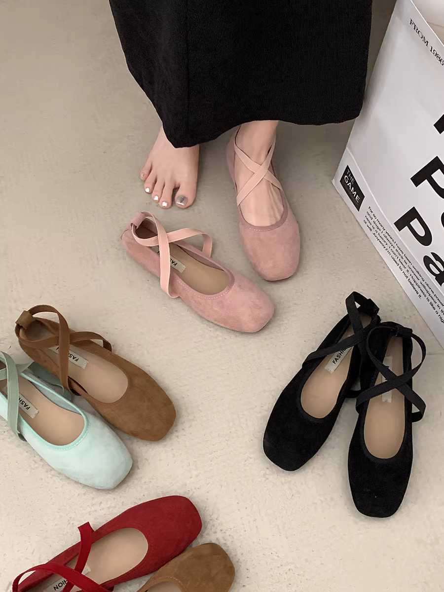 Giày bệt nữ Nanzai Nanfang màu hồng kiểu mới mùa thu 2025, đế mềm, kiểu Mary Jane, phối cùng chân váy