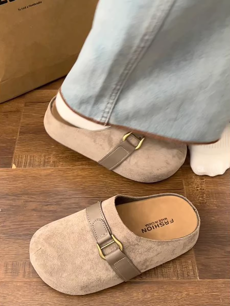 Dép Birkenstock đế dày kiểu cổ điển Nanzai dành cho nữ, đi ngoài trời mùa thu, dép nửa đế tăng chiều cao chống trơn trượt mới năm 2025.