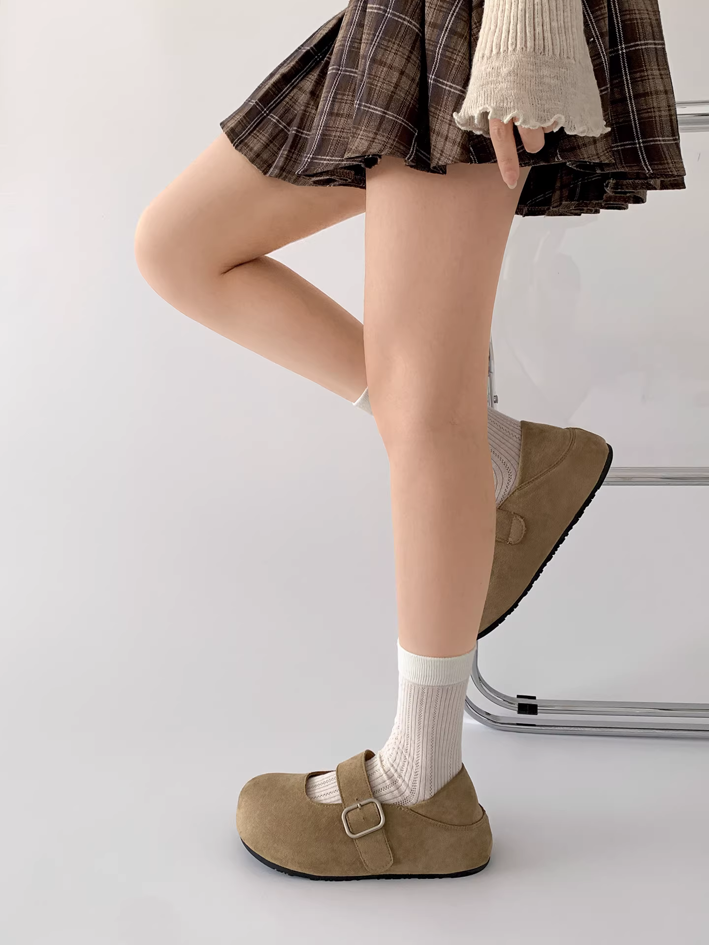 Giày Mary Jane đế dày kiểu Pháp cổ điển dành cho nữ, mẫu mới thu đông 2025, màu vàng, tăng chiều cao, đa năng, kiểu Birkenstock hai chiều