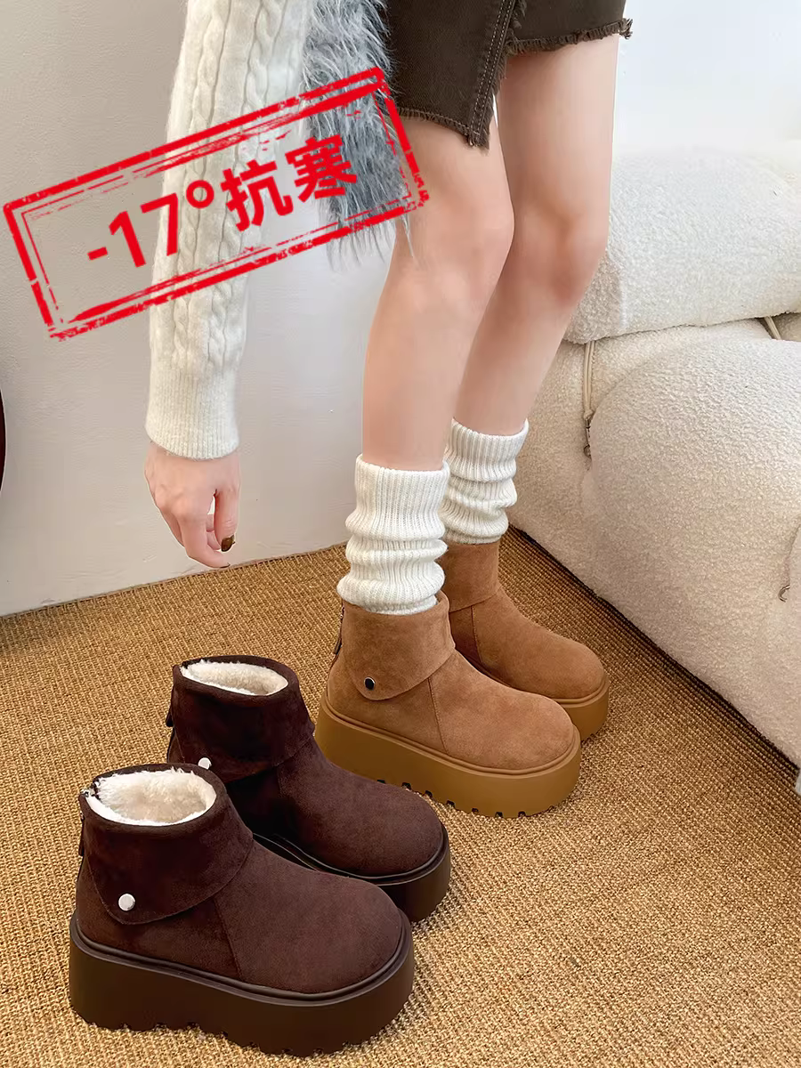 Giày bốt nữ đế dày giữ ấm mùa đông 2025, kiểu Birkenstock, lót lông cừu và cotton dày.