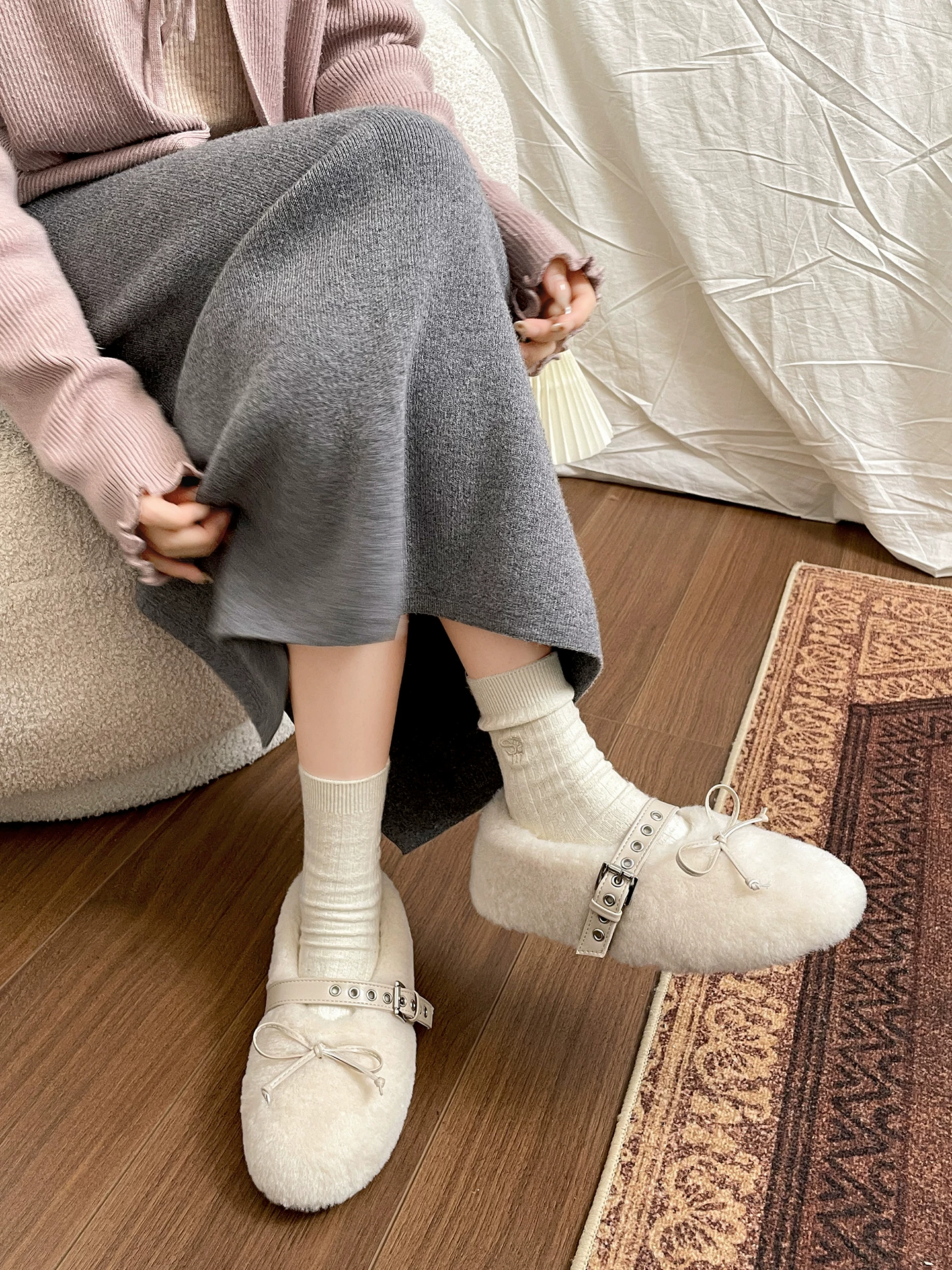 Giày lông dày dặn, đế dày chống trơn, giữ ấm, tăng chiều cao, chất liệu bông, dành cho nữ, mẫu mới mùa đông 2025, đi ngoài trời