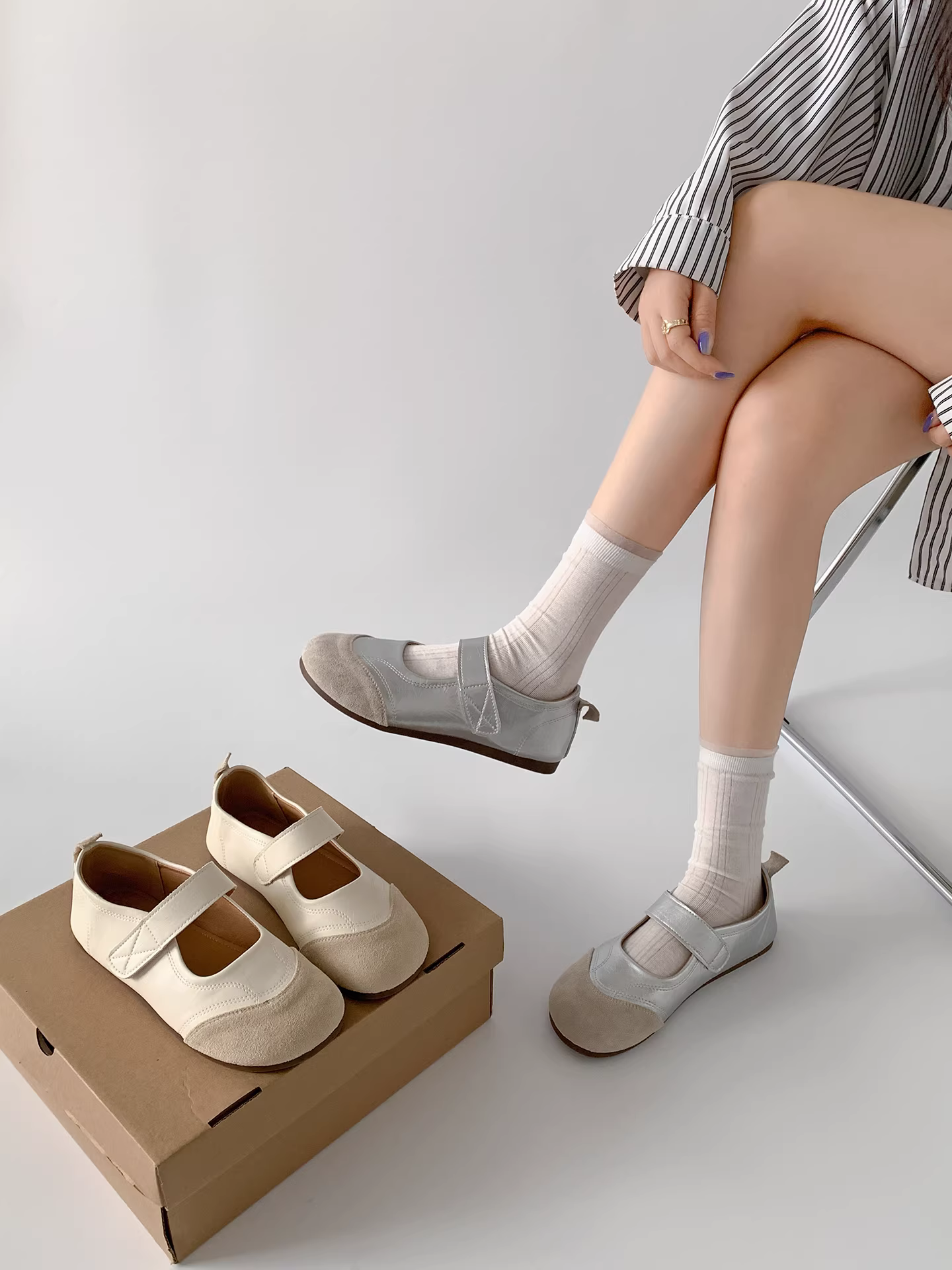 Giày bệt Nan Zai Nan kiểu cổ điển, miệng nông, dành cho nữ, mẫu mới thu 2025, phối chân váy, đế mềm, kiểu Mary Jane