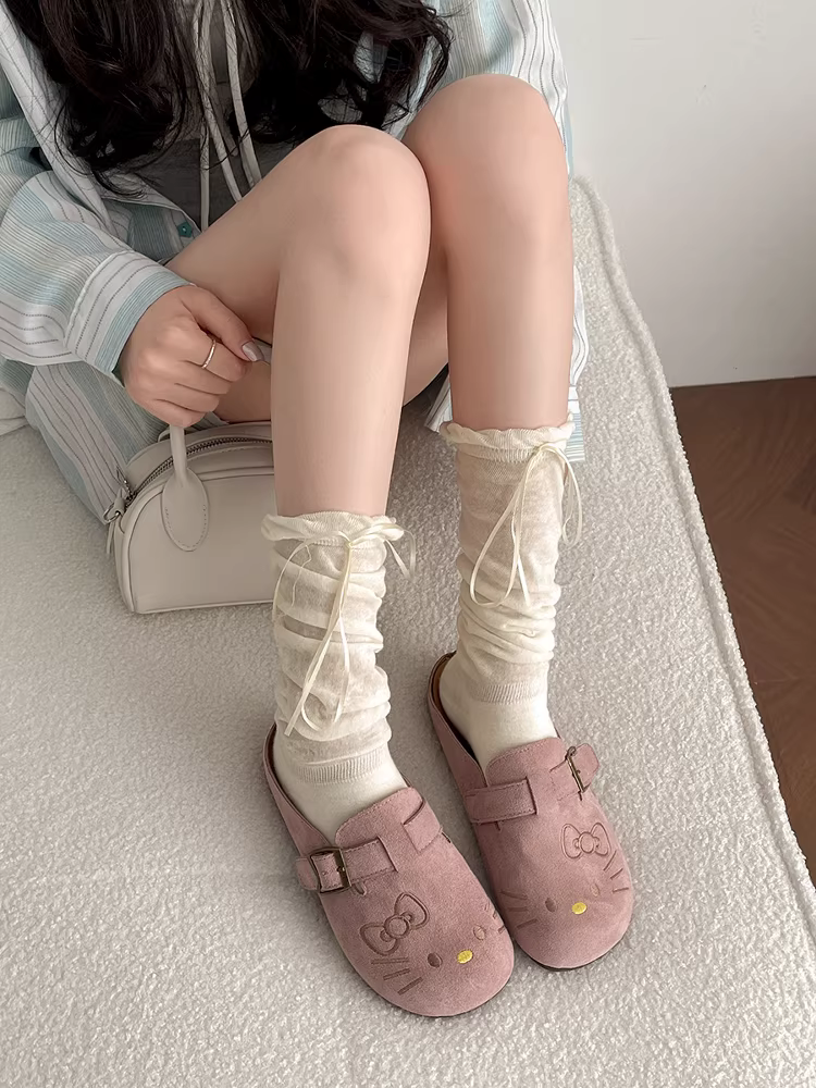 Dép nữ đế dày cổ điển, kiểu kín mũi, thời trang thu đông 2025, kiểu mới, màu hồng, kiểu Birkenstock, phối cùng chân váy