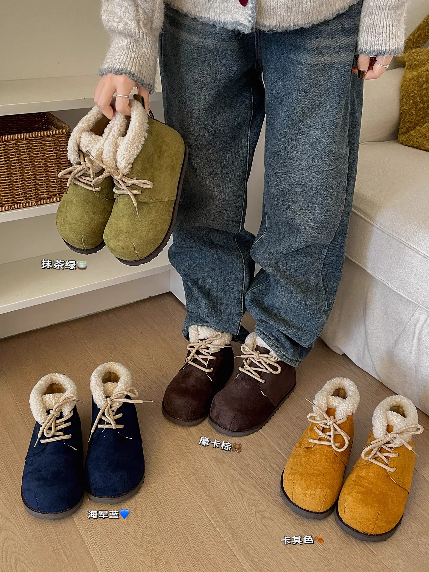Giày bốt tuyết đế dày kiểu retro có đế nâng chiều cao bên trong và lớp lót lông mềm mại dành cho nữ, giày cotton kiểu Birkenstock ấm áp mùa đông mới năm 2025