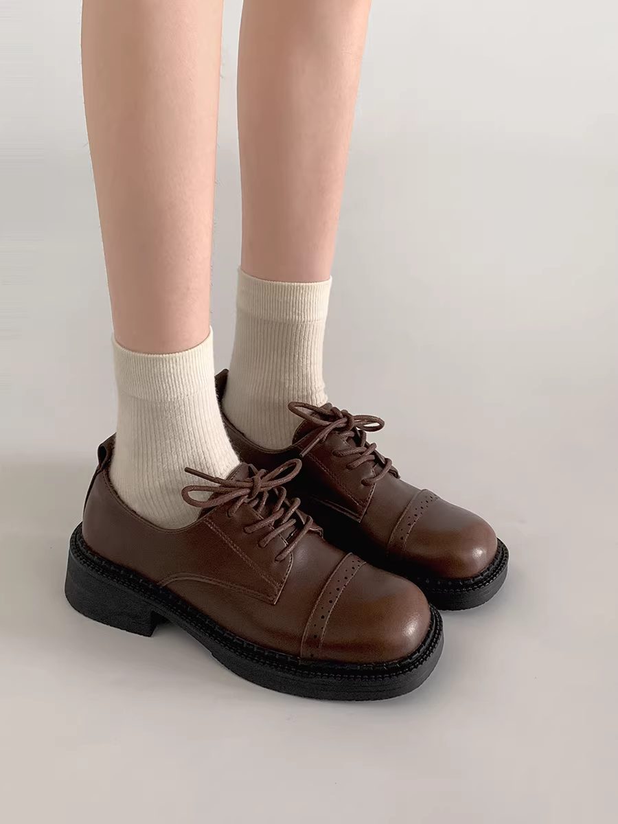 Giày da nữ kiểu Anh cổ điển, gót dày, cổ sâu, kiểu dáng mới mùa thu 2025, phối chân váy, siêu hot, kiểu Mary Jane