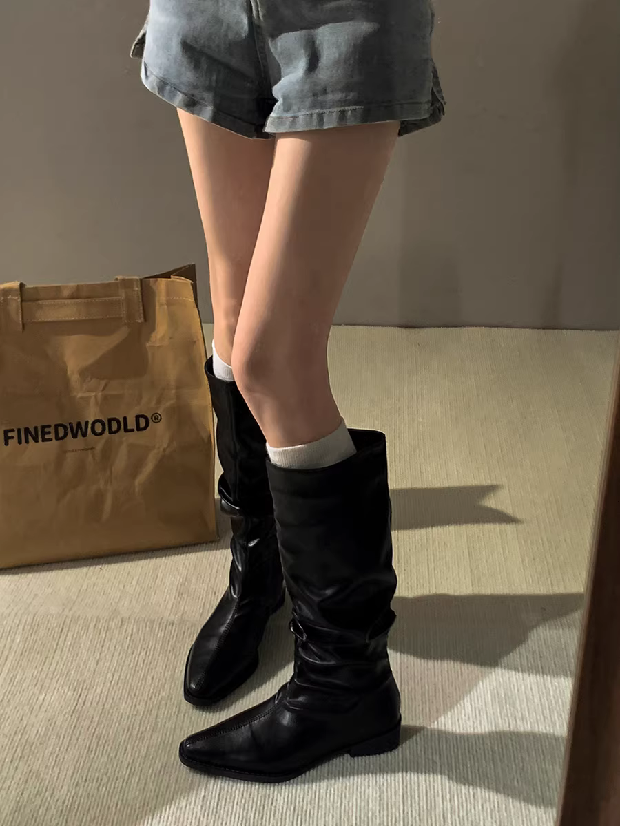 Giày bốt cao gót đế thô mũi nhọn kiểu Mỹ cổ điển dành cho nữ, mẫu mới thu đông 2025, tăng chiều cao, tôn dáng.