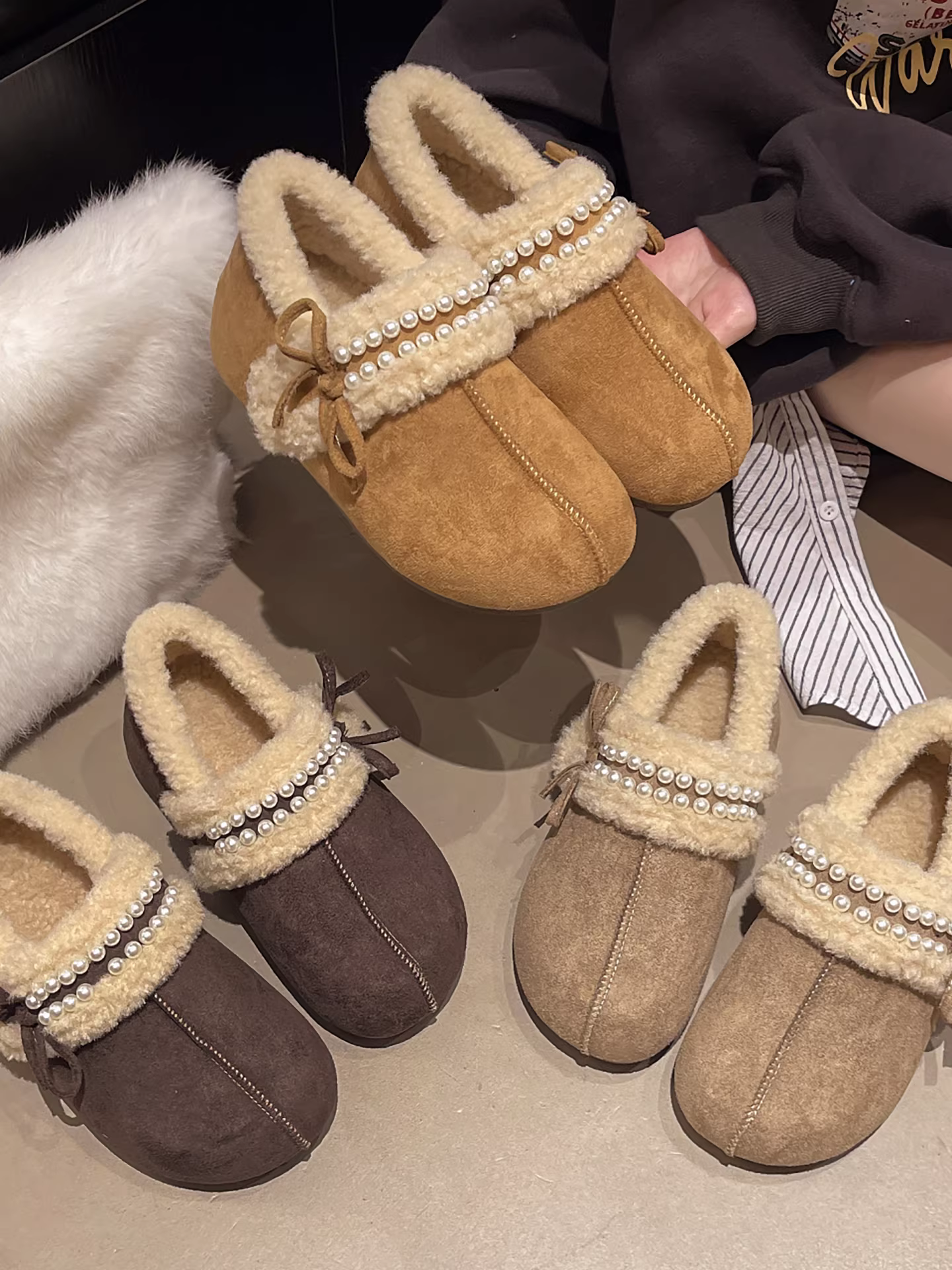 Giày Birkenstock nhung đế dày màu nâu cổ điển dành cho nữ, mẫu mới mùa đông 2025, giữ ấm, chống trơn trượt, lót bông