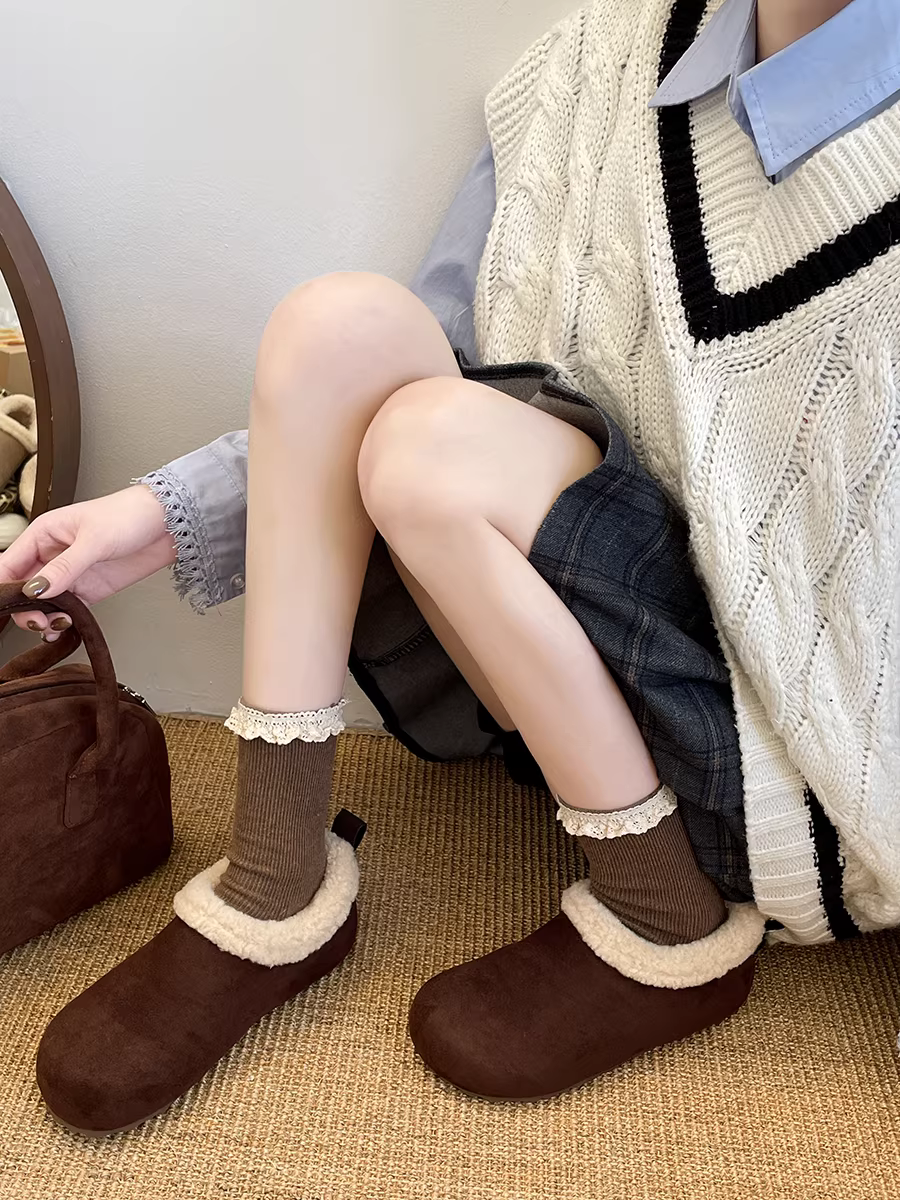 Giày cotton đế dày kiểu cổ điển Nanzai Nanshan dành cho nữ, giày Birkenstock lót lông ấm áp kiểu mới 2025.