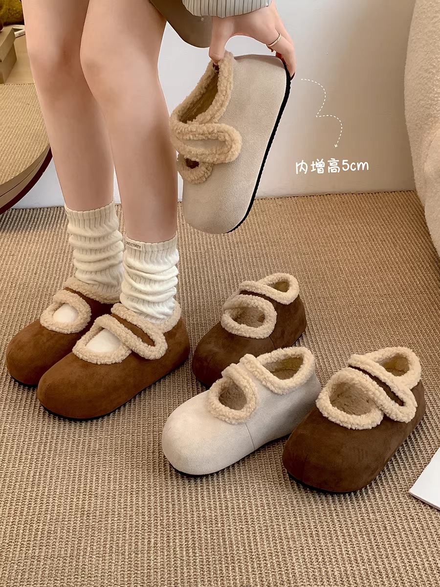 Giày bệt nữ Nanzai kiểu Birkenstock bằng vải cotton, lót lông cừu mùa đông mới 2025, kiểu Mary Jane