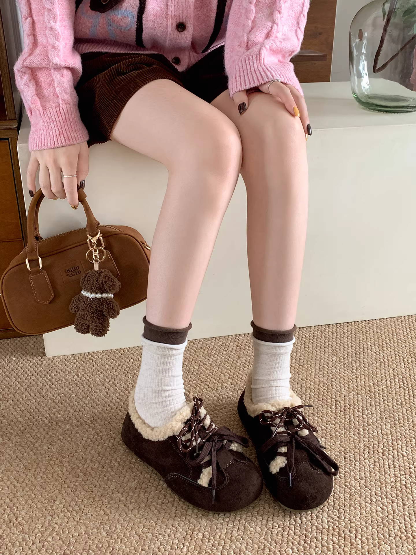 Giày nữ Nanzai kiểu cổ điển đế dày lót lông cừu mùa đông 2025 mới, chống trơn, giữ ấm, kiểu Birkenstock