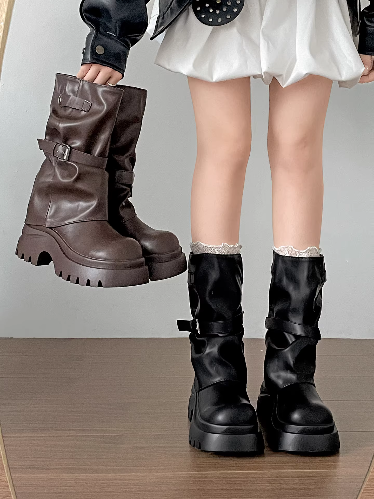 Giày bốt Martin đế dày màu nâu Melard cổ điển dành cho nữ, kiểu dáng mới thu đông 2025, tôn dáng, đa năng.