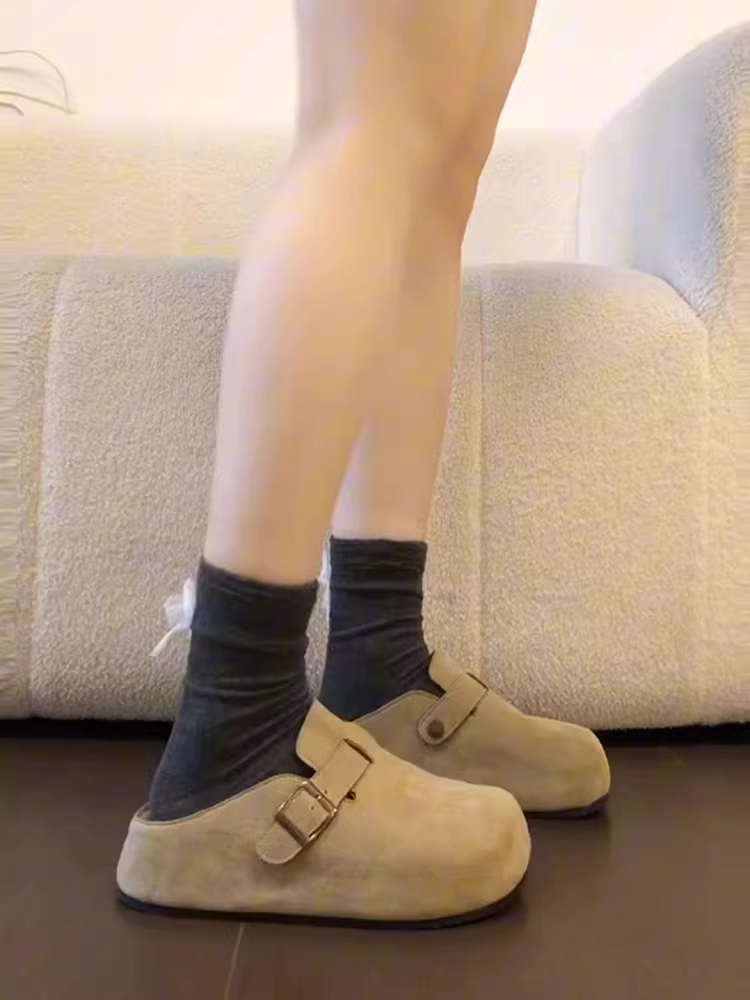 Giày mules đế xuồng kiểu Birkenstock mùa thu mới năm 2025 dành cho nữ, đế dày và mũi giày nâng cao, thích hợp đi ngoài trời.