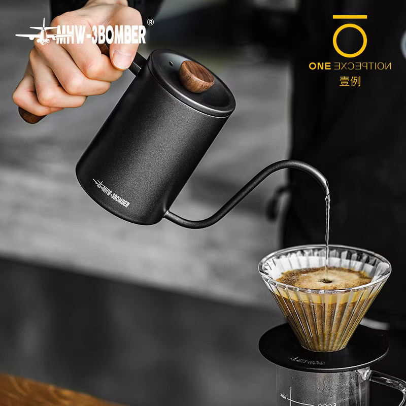 Ấm pha cà phê kiểu Pour-over Bomber MHW, ấm pha cà phê gia dụng kiểu nhỏ giọt bằng thép không gỉ, miệng nhỏ, dùng để pha cà phê kiểu treo tai.