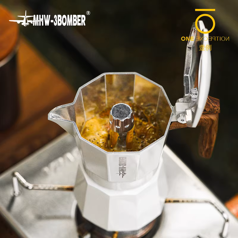 Máy pha cà phê espresso bằng gốm sứ điện, kiểu Moka pot hai van, thương hiệu Bomber MHW, dùng được trong nhà và ngoài trời, kiểu Bialetti