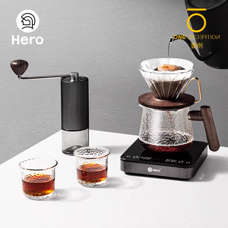 Bộ lọc cà phê bằng gỗ óc chó Hero Diamond Mirror, phin lọc cà phê thủ công V60, bình chia cà phê, máy xay cà phê cầm tay Taimo