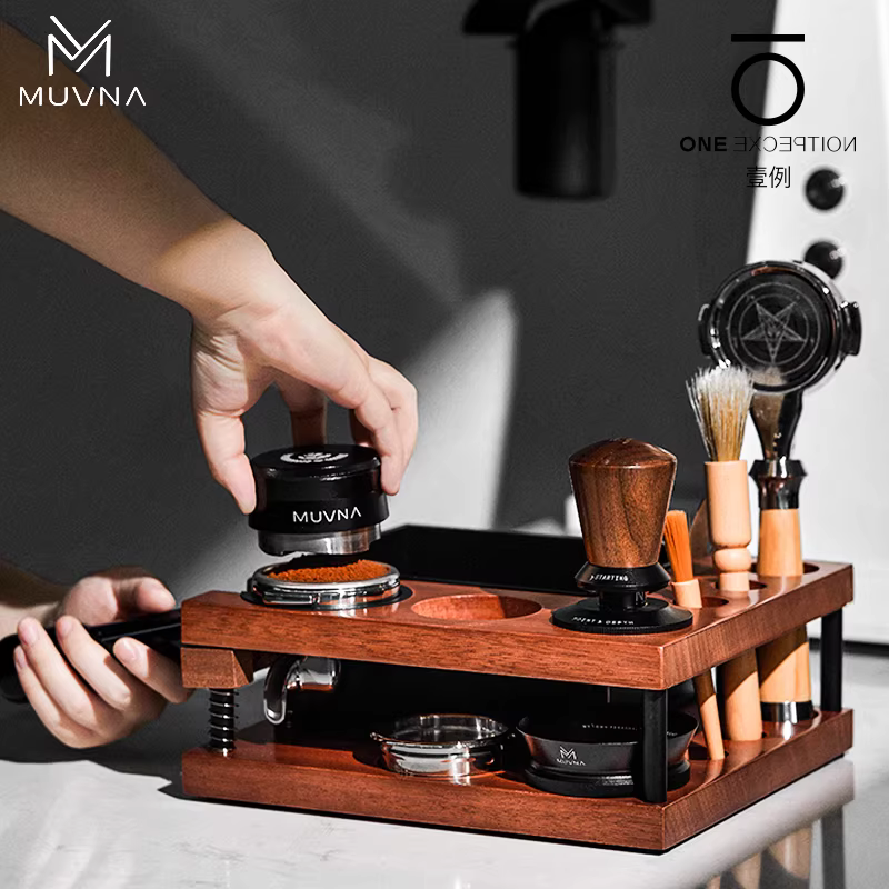 Giá đỡ MUVNA, giá đỡ tamper, hộp đựng bã cà phê, giá để đồ quầy cà phê, gỗ chắc chắn lò xo 51/53/58