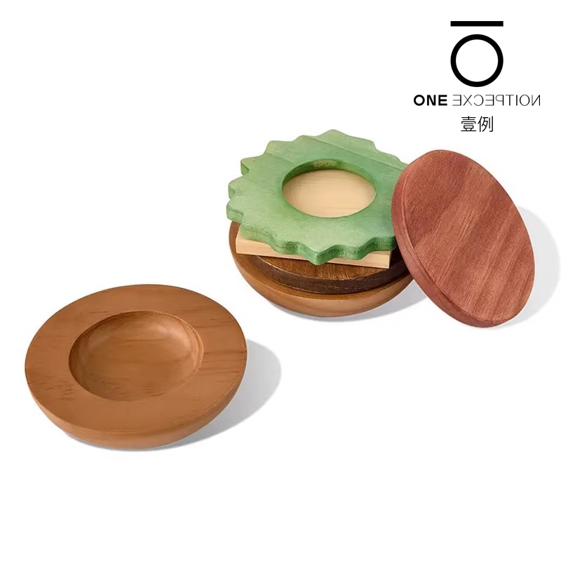 Giá đỡ phin pha cà phê bằng gỗ tự nhiên hình bánh mì kẹp thịt Rivers coaster của Nhật Bản, khay đựng kẹo Stax Plus