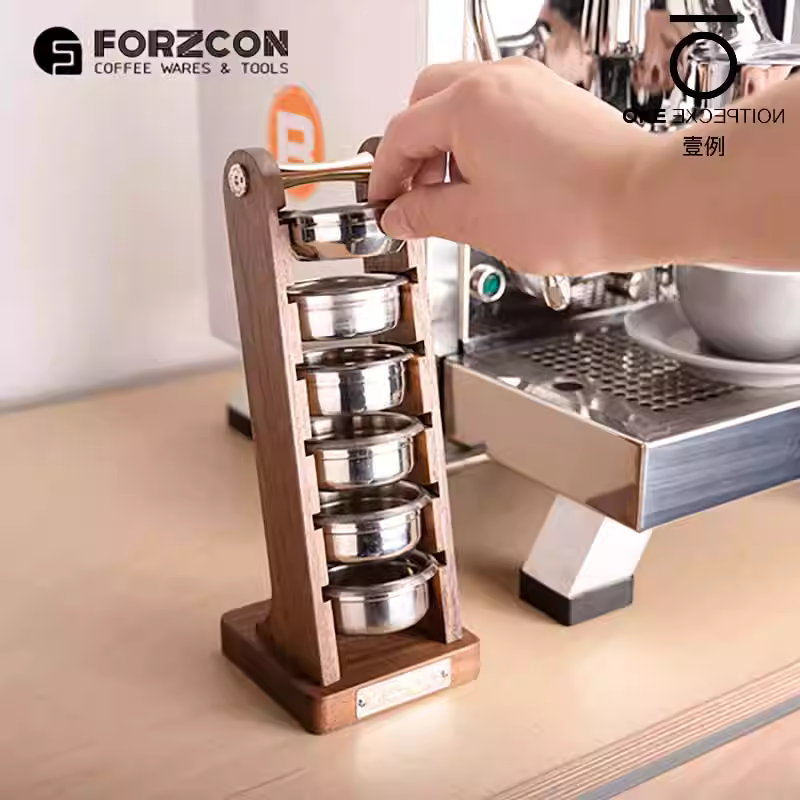 Giá để bát đựng bột cà phê Fuguang bằng gỗ óc chó đen, thiết kế ba chiều, chuyên dụng cho bát 58.5/54mm