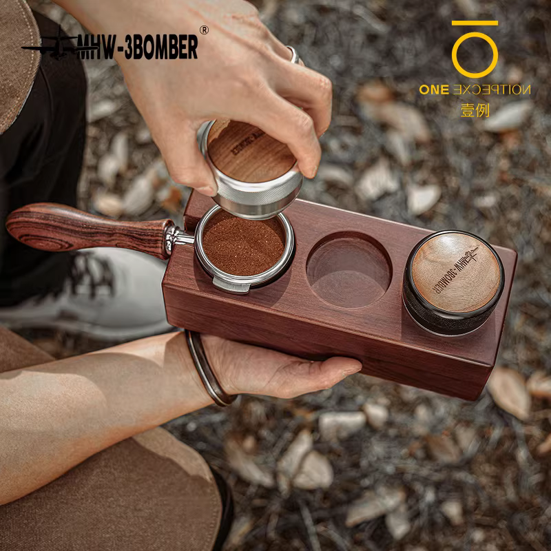 Giá đỡ, tay cầm, hộp đựng, vải lau, máy ép bột cà phê, búa, đế gỗ, gỗ nguyên khối, kiểu Ý 58mm, dành cho máy pha cà phê MHW Bomber