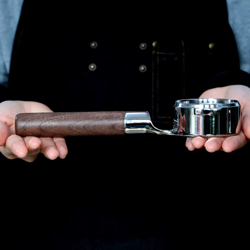 Phễu lọc cà phê espresso đa năng E61 bằng gỗ óc chó 58mm, kiểu dáng độc đáo, chất lượng cao