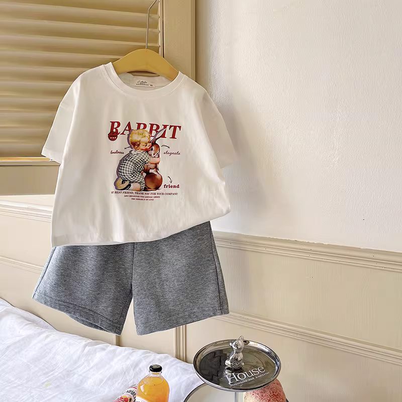 Áo thun cotton ngắn tay in hình mùa hè 2025 kiểu mới cho bé trai và bé gái từ 2-9 tuổi, áo lót mỏng đa năng