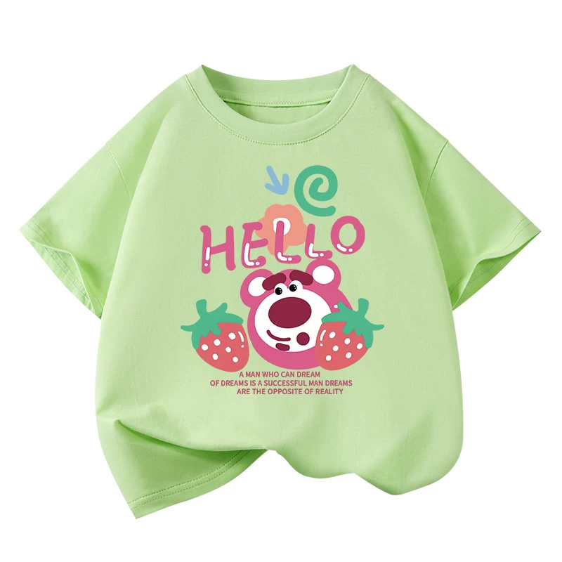 Little Hope Quần áo trẻ em Áo thun cotton nguyên chất ngắn tay mùa hè dành cho bé gái Áo thun dáng rộng họa tiết hoạt hình dành cho bé gái lớn hơn Áo thun thời trang hợp thời trang