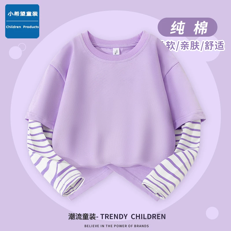 Áo thun dài tay cotton nguyên chất cho trẻ em, mẫu mới 2025, áo lót cho trẻ lớn, áo mùa xuân thu cho bé gái, cổ tròn