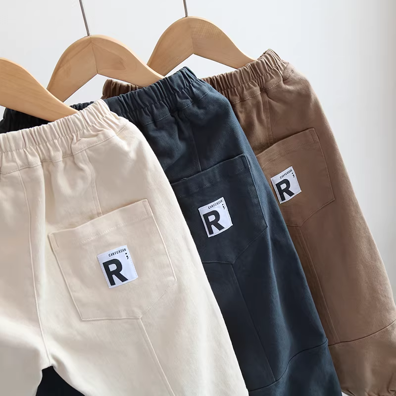 Quần dài trẻ em mùa xuân 2025 phong cách Hàn Quốc, quần dài phối màu giặt mài cho bé gái mùa xuân thu thời trang