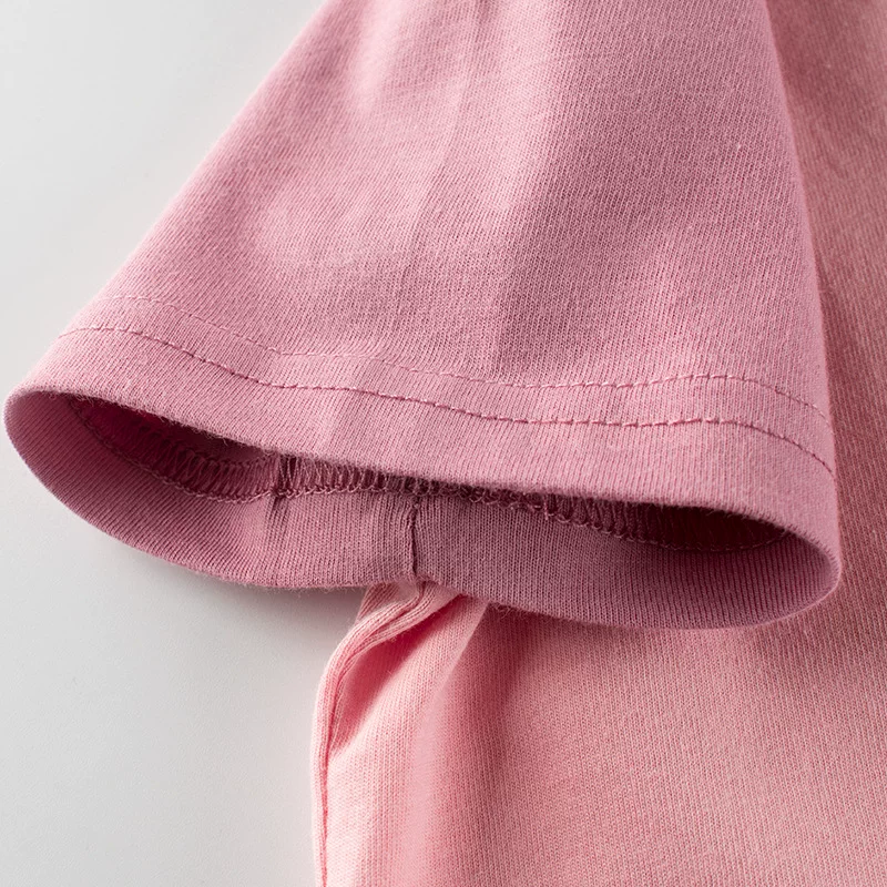 Áo thun ngắn tay cotton nguyên chất cho bé gái 2-9 tuổi, kiểu dáng mùa hè mới, in hình hoạt hình, áo cổ tròn, quần áo trẻ em thấm hút mồ hôi và thoáng khí