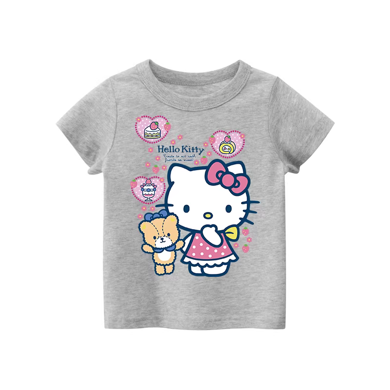 Áo thun ngắn tay cotton nguyên chất dành cho bé gái HelloKitty 2025 áo thun ngắn tay hoạt hình mùa hè mới dành cho bé gái Áo thun ngắn thời trang dành cho bé gái
