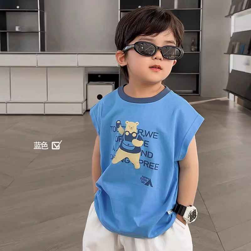 Áo ba lỗ bé trai chất liệu cotton 100%, áo thun không tay trẻ em, mẫu mới 2025, áo mỏng mùa hè thời trang cho bé trai