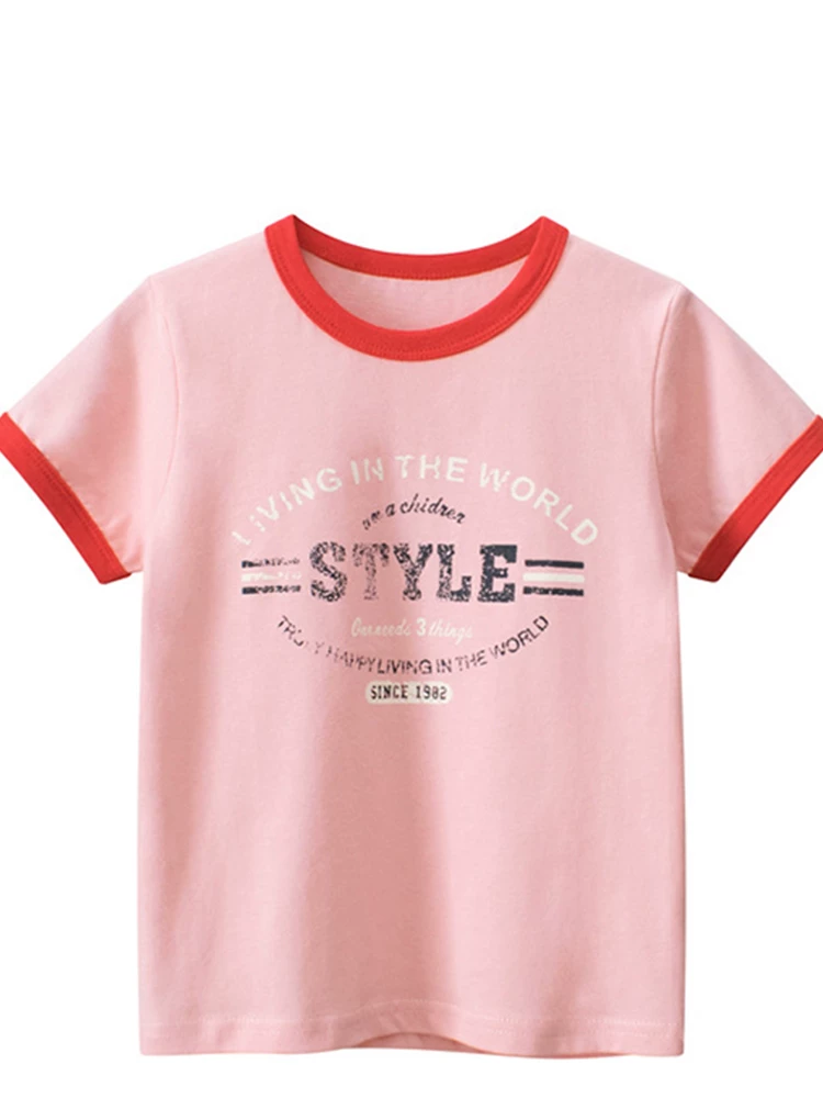 Áo thun ngắn tay cho bé gái, áo sơ mi mỏng mùa xuân hè, cổ tròn, áo nửa tay cotton nguyên chất dành cho bé gái hoạt hình dành cho trẻ em