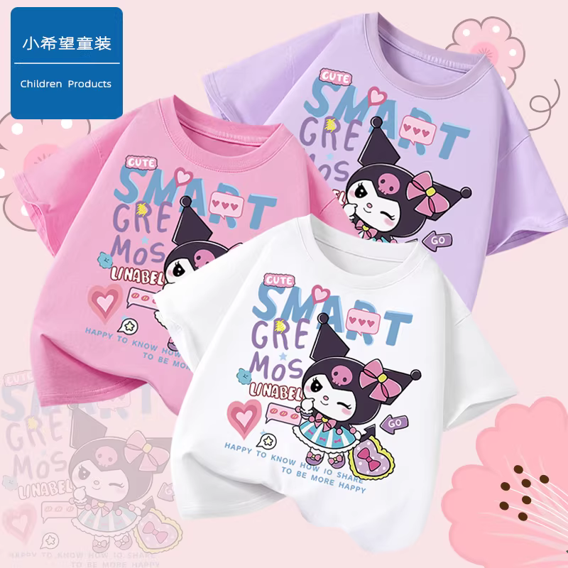 Áo thun ngắn tay Little Hope cho bé gái, chất liệu cotton nguyên chất, kiểu dáng mới mùa hè 2025, thoáng khí, thời trang, mặc mùa hè, áo trẻ em thường ngày, hợp xu hướng.